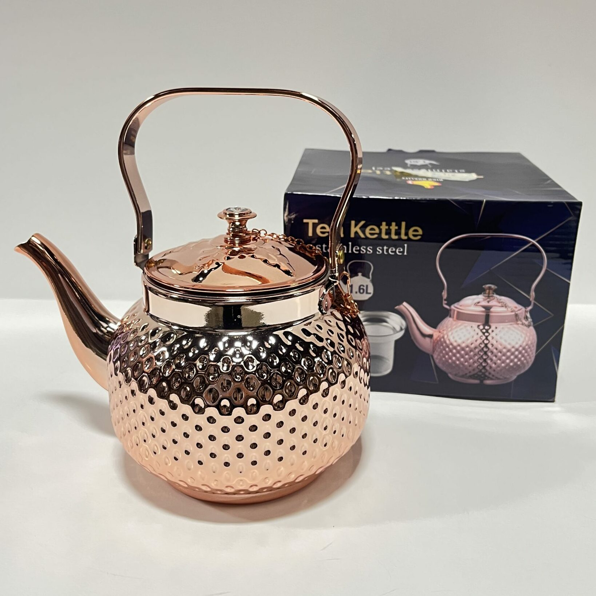 TEA KETTLE COPPER DOTTED WITH STRAINER