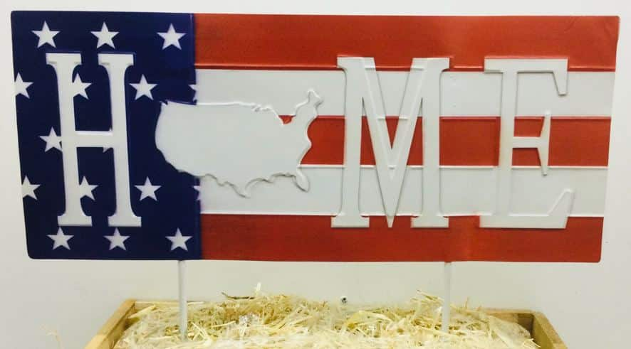 METAL HOME FLAG SIGN ON TWO POLES