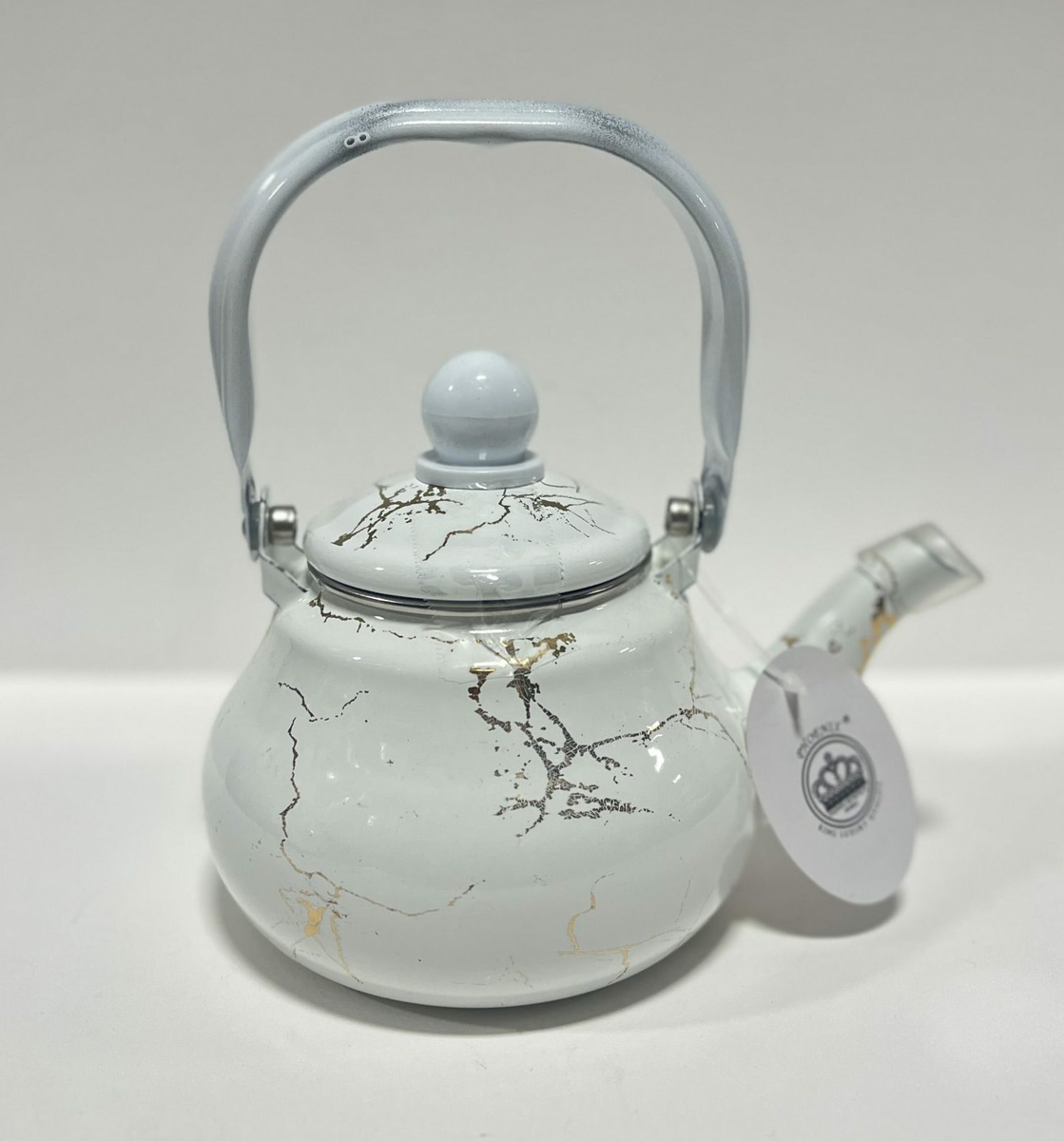 PHOENIX TEA KETTLE ENAMEL MARBLE WHITE  0.8LITER