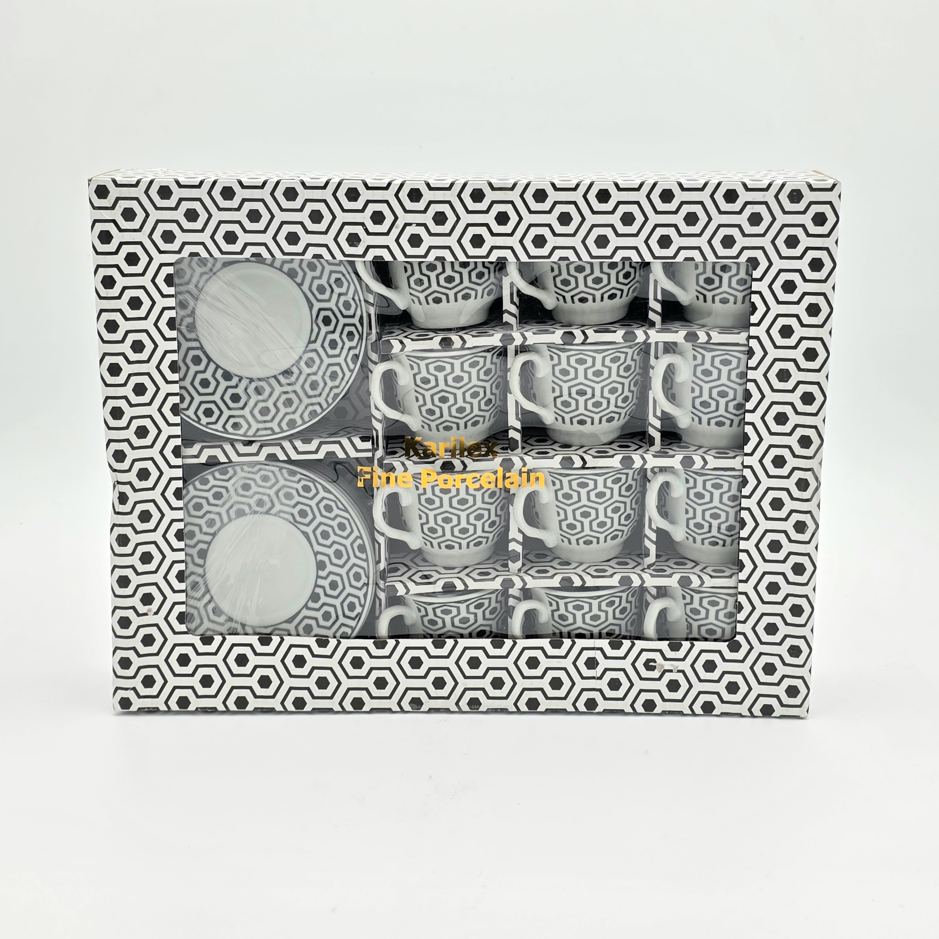 COFFEE CUPS WITH SAUCER BLACK WHITE