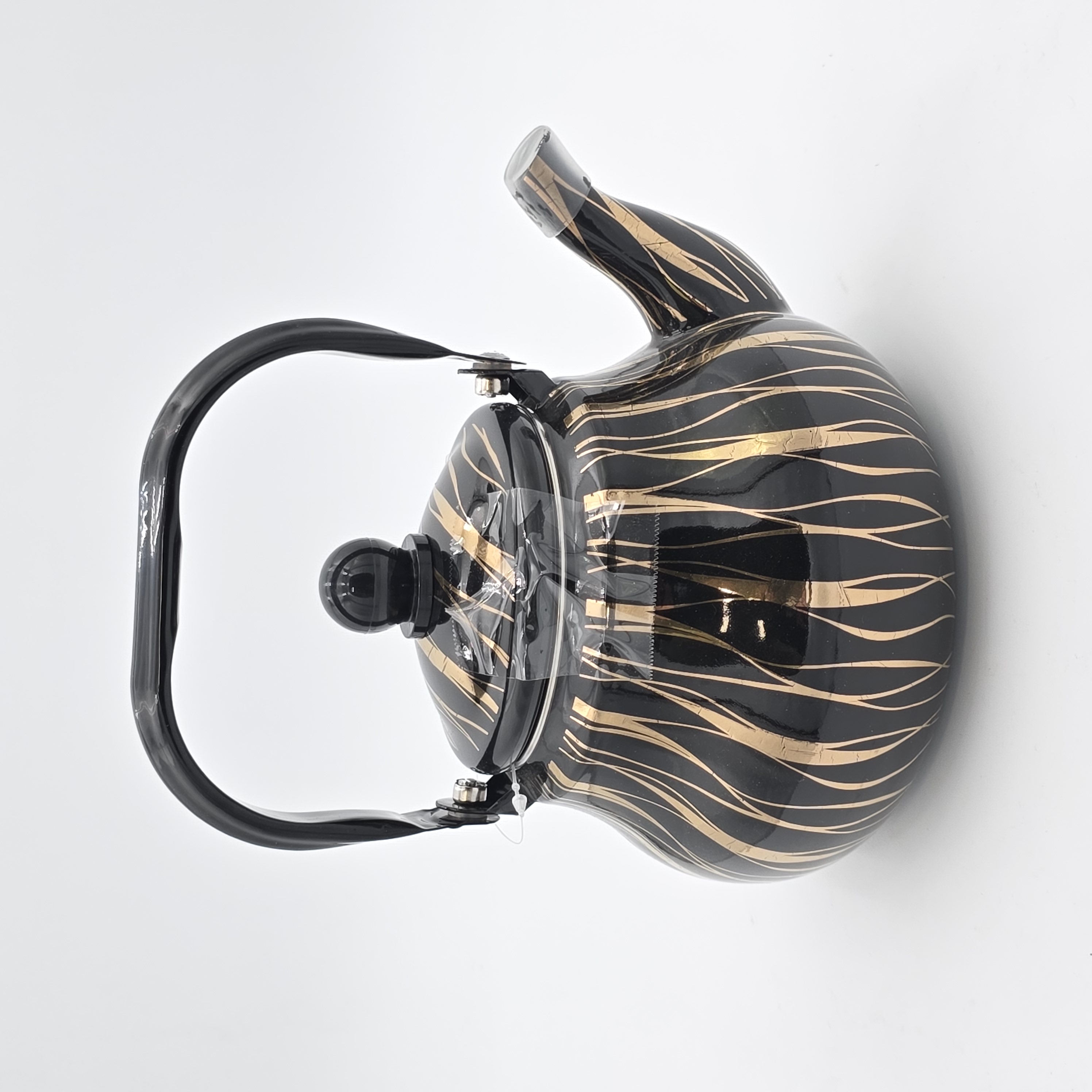 TEA KETTLE ENAMEL BLACK GOLD STRIP